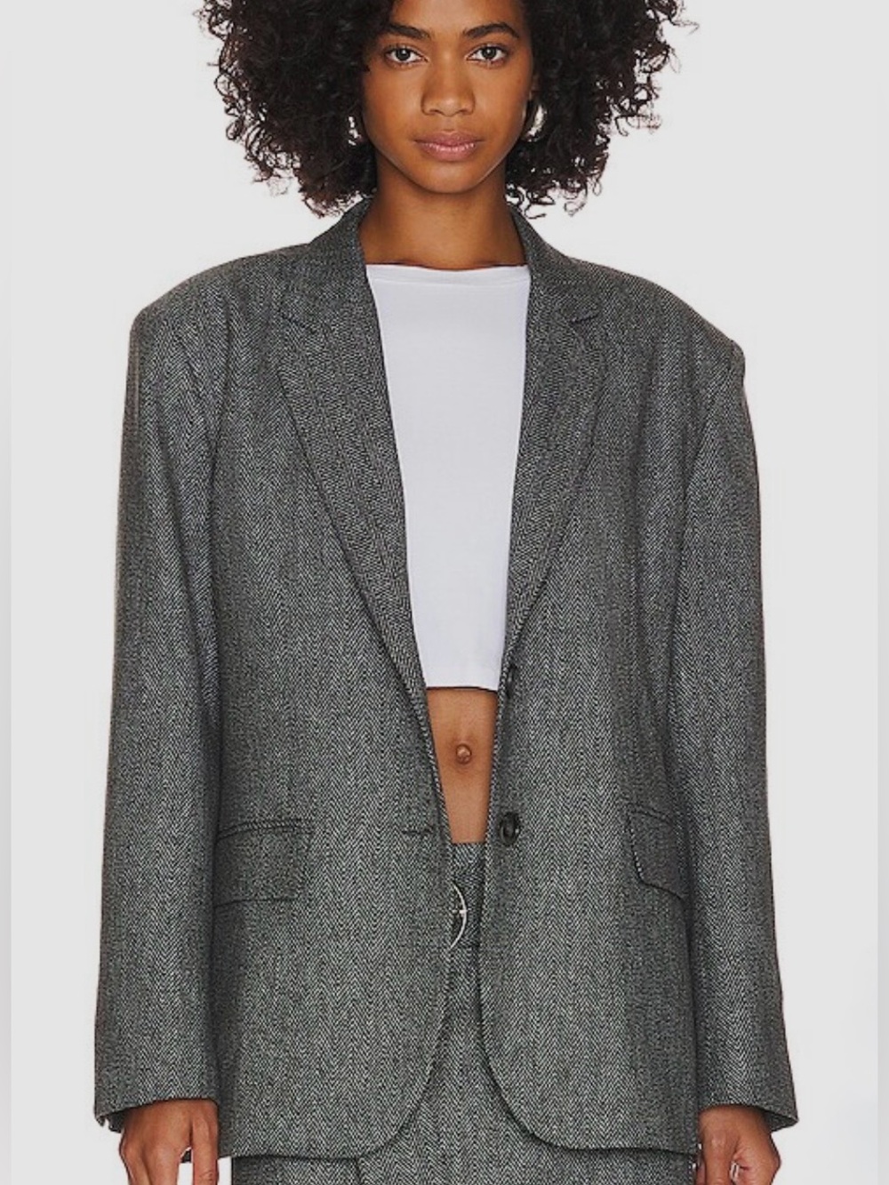Musier Paris Menaggio Grey Herringbone Oversized Blazer FR 36